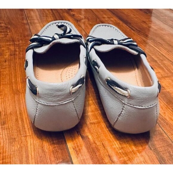 Lauren Ralph Lauren Becka Preppy Lilac-Gray Leather Loafers Blue-White Bow 7.5B - Picture 7 of 9